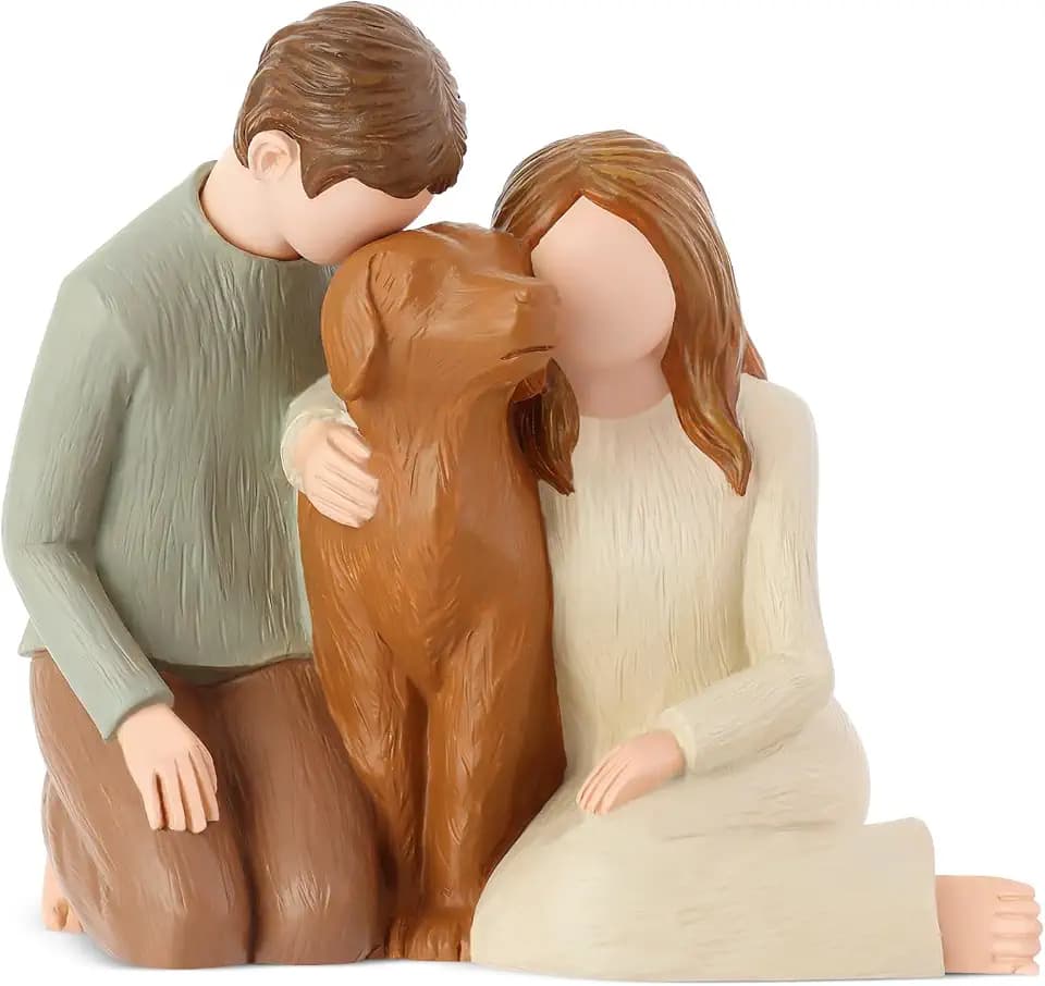 Hensonever Couple with Dog Figurines Ornaments, We are A Family Memorials Statues Gifts for Dog Lovers