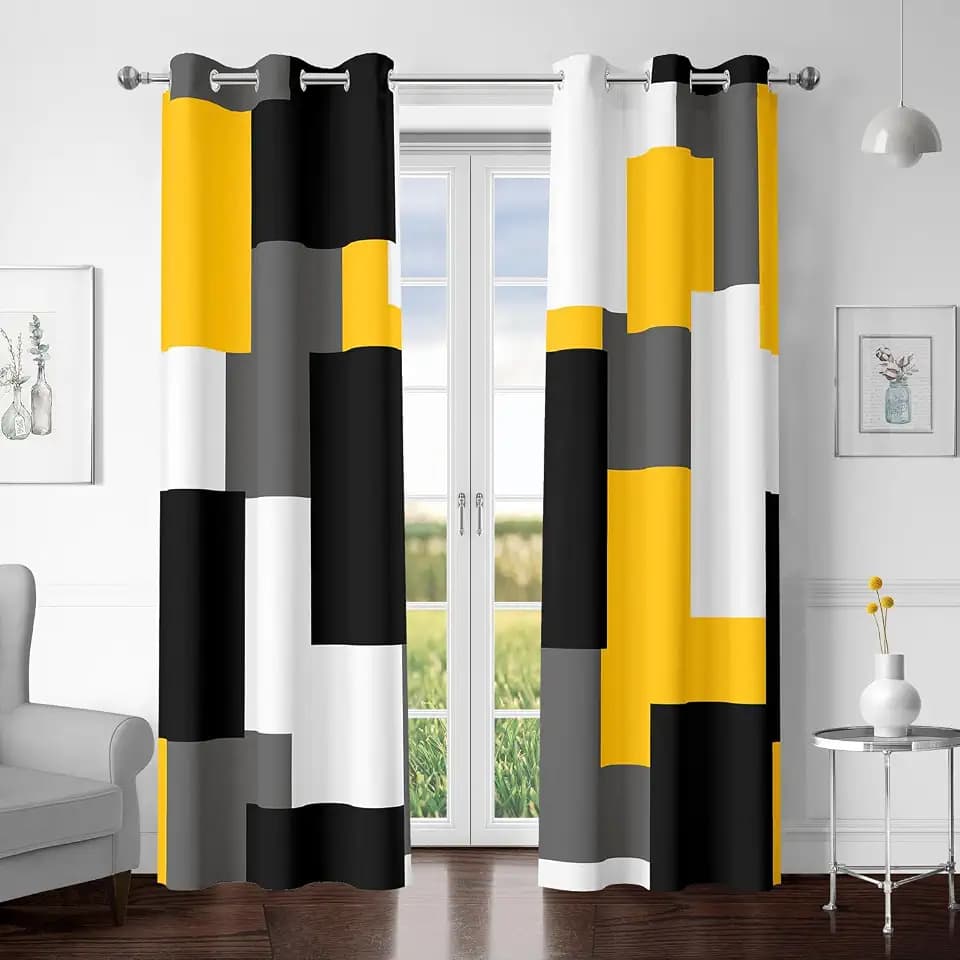 Tyrot Yellow Black Gray Blackout Curtains for Bedroom Living Room 72 inch