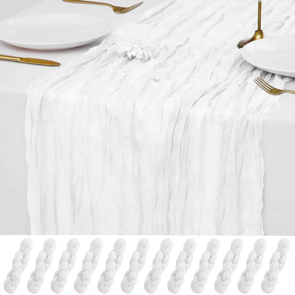 12 Pack White Cheesecloth Table Runner 10FT Wedding Party Decor