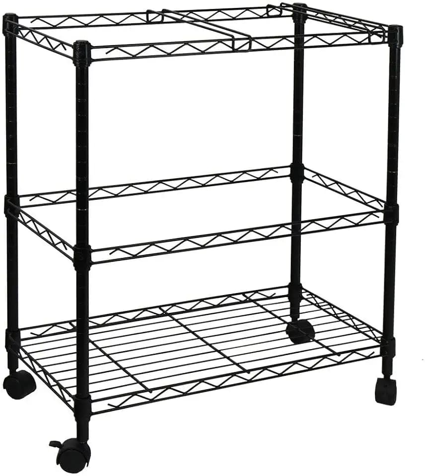 Oceanstar Portable 2-Tier Metal Rolling File Cart, Black