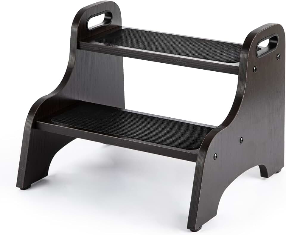StrongTek Wooden 2 Step Stool, 350 lb Capacity, Non-Slip, Espresso