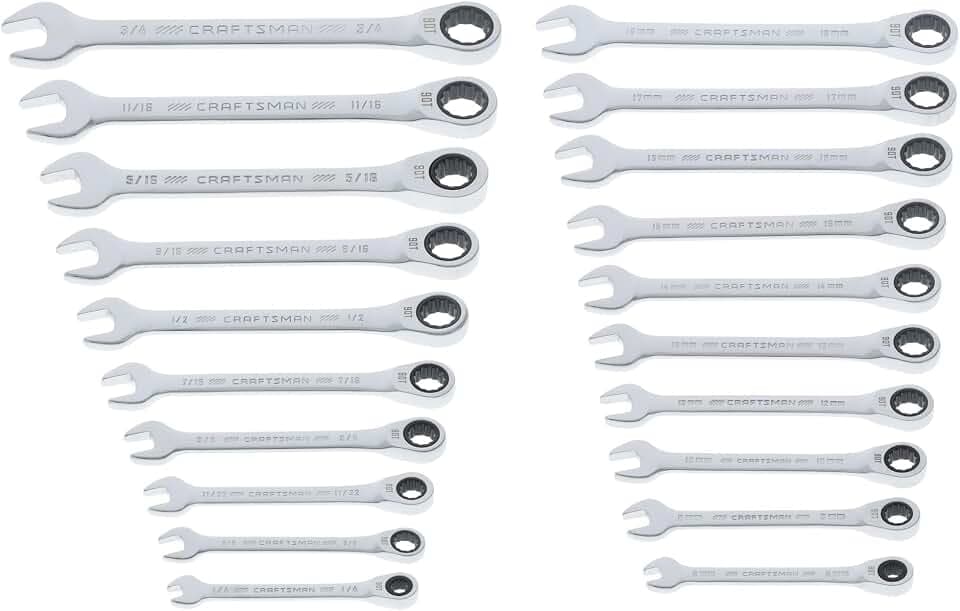 CRAFTSMAN Ratchet Wrenches Set, 20 Pc, 90 Tooth SAE/Metric Ratcheting Wrench Set with Case, 4 Degree Arc Swing (CMMT87220)