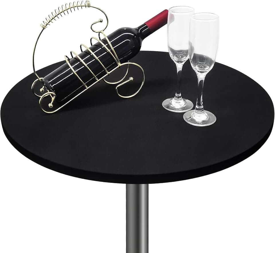 Small Round Fitted Table Cover Elastic Tablecloth, Black 24 in