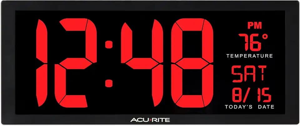 AcuRite (75127M 14.5" Red LED Digital Indoor Clock with Date, Temp