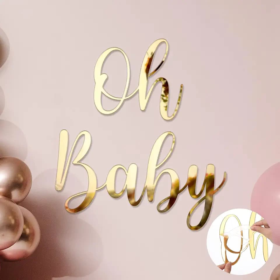 Dunzoom Gold Mirrored Oh Baby Sign for Backdrop, Acrylic Oh Baby Sticker
