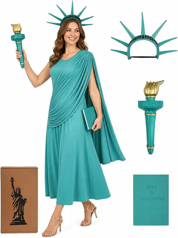 UQJE Statue of Liberty Costume Set for Women, Lady Liberty Outfit