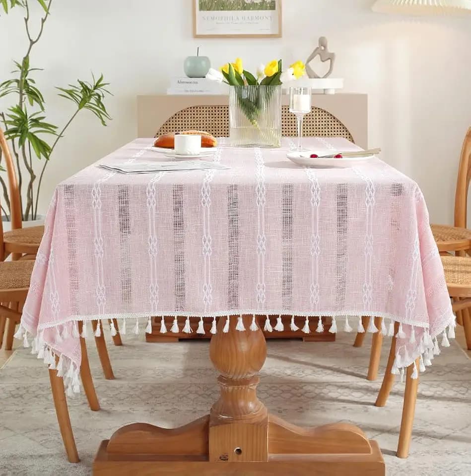 Pahajim Tablecloths Rectangular Cotton Linen Table Cloth Striped Waterproof Wrinkle Free Fabric Rustic Fall Table Cover for Kitchen,Dining,55''x102'', 8-10 Seats