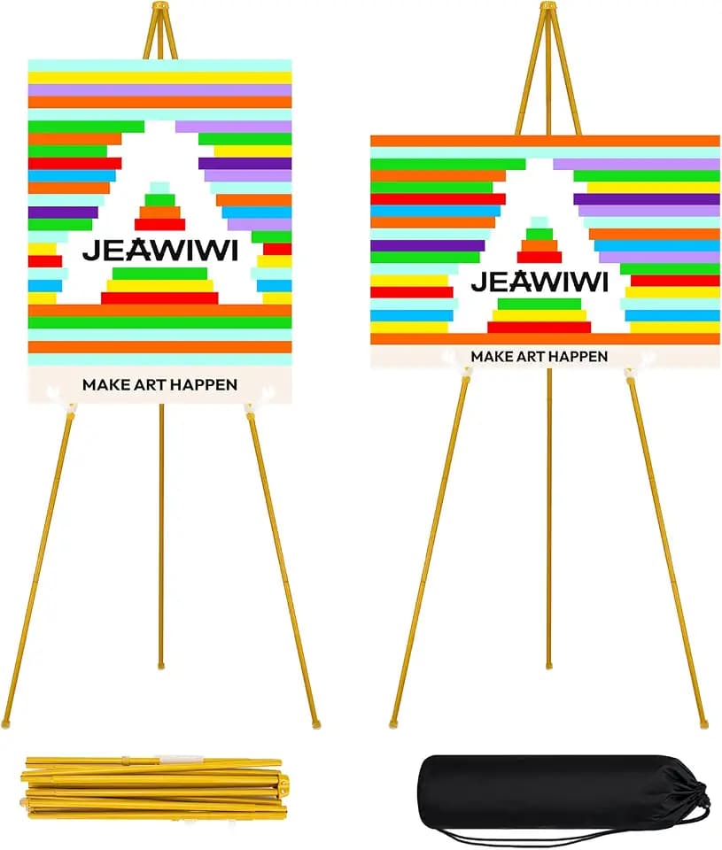 JEAWIWI 2 Pcs Lightweight Easel Stand, 66 Inch, Gold, with Portable Bags