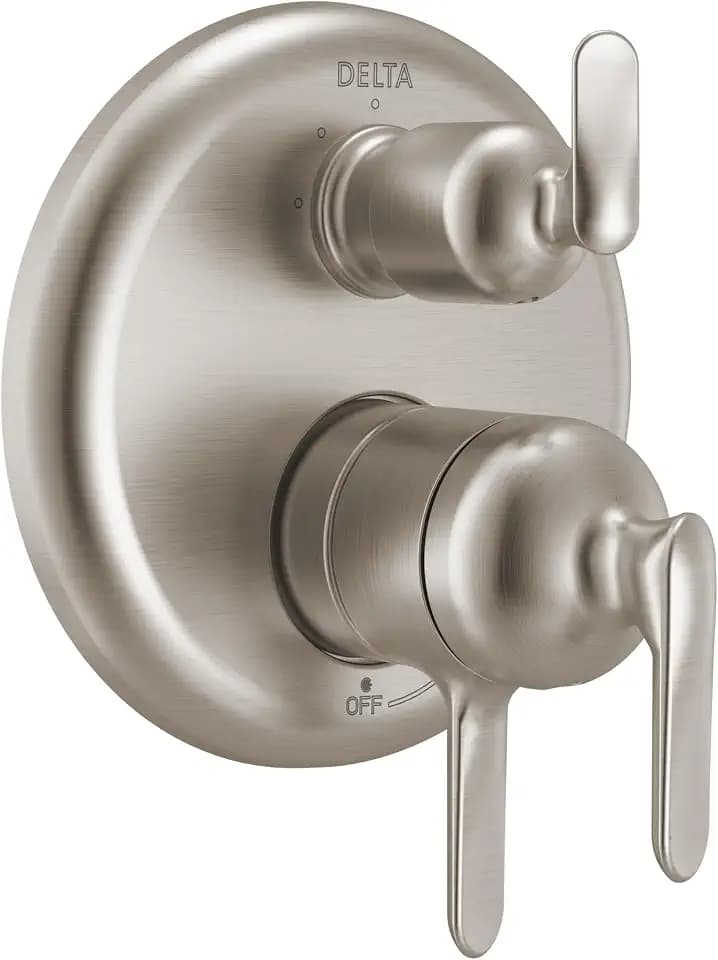 Delta Bonacci Dual-Function Shower Handle Trim Kit with 3-Way Integrated Diverter, Brushed Nickel Shower System Valve with Diverter, Lumicoat Stainless T27845-SS-PR (Valve Not Included)