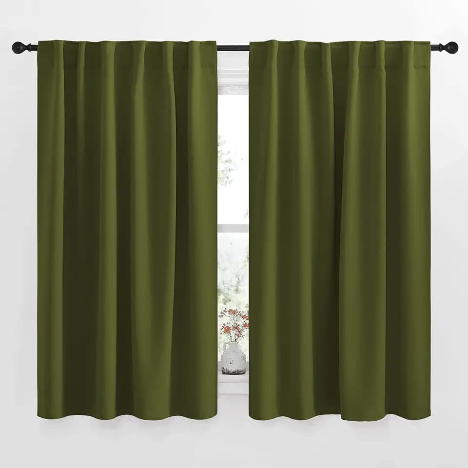 NICETOWN Bedroom Curtains Blackout Draperies Panels - (Olive Green) 52 inches x 54 inches, Double Panels, Thermal Insulated Rod Pocket/Back Tab Blackout Curtains for Christmas Window