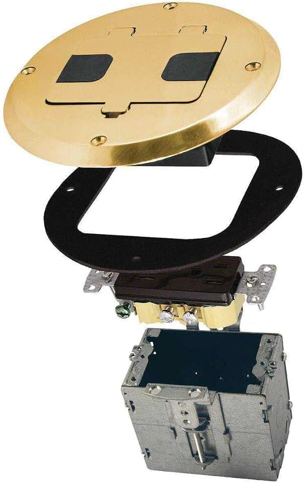 RACO 1-Gang Floor Box Kit, Recessed Duplex 15A TR Device, Steel Box, Brass