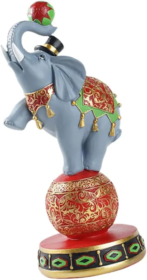 Circus Elephant Statue Decorative Figurine Collectible Creative Tabletop Ornament Animal Sculpture for Office Bookshelf Shelf, Play with Ball