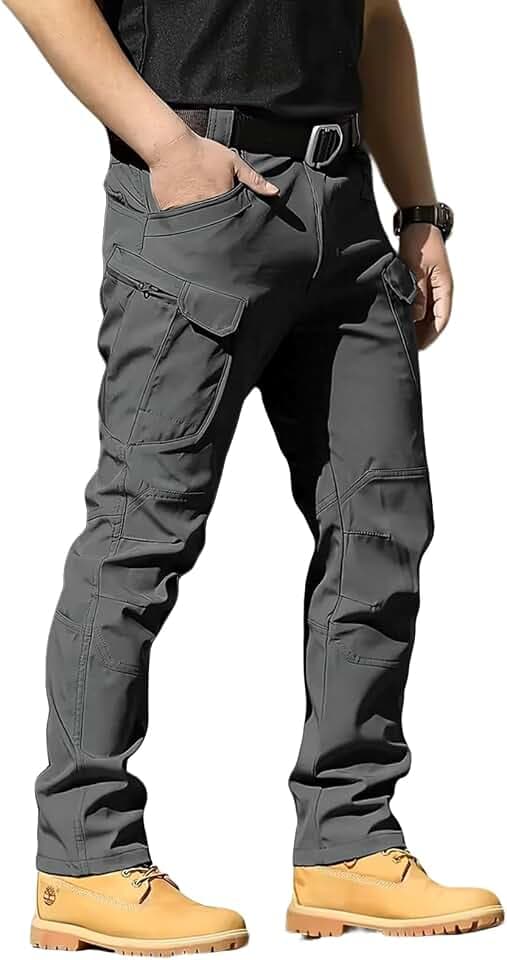 Men's Tactical Pants Stretch Waterproof Fabric Durable Cargo Pants for Hiking Casual Work Multi Pockets (No Belt)