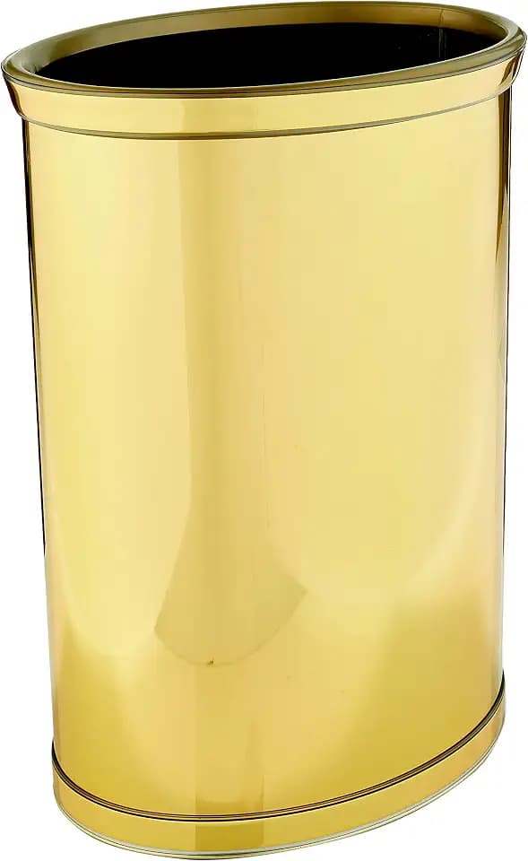 Kraftware Polished Brass Colored Mylar Designer 14” Oval Wastebasket for Home & Office