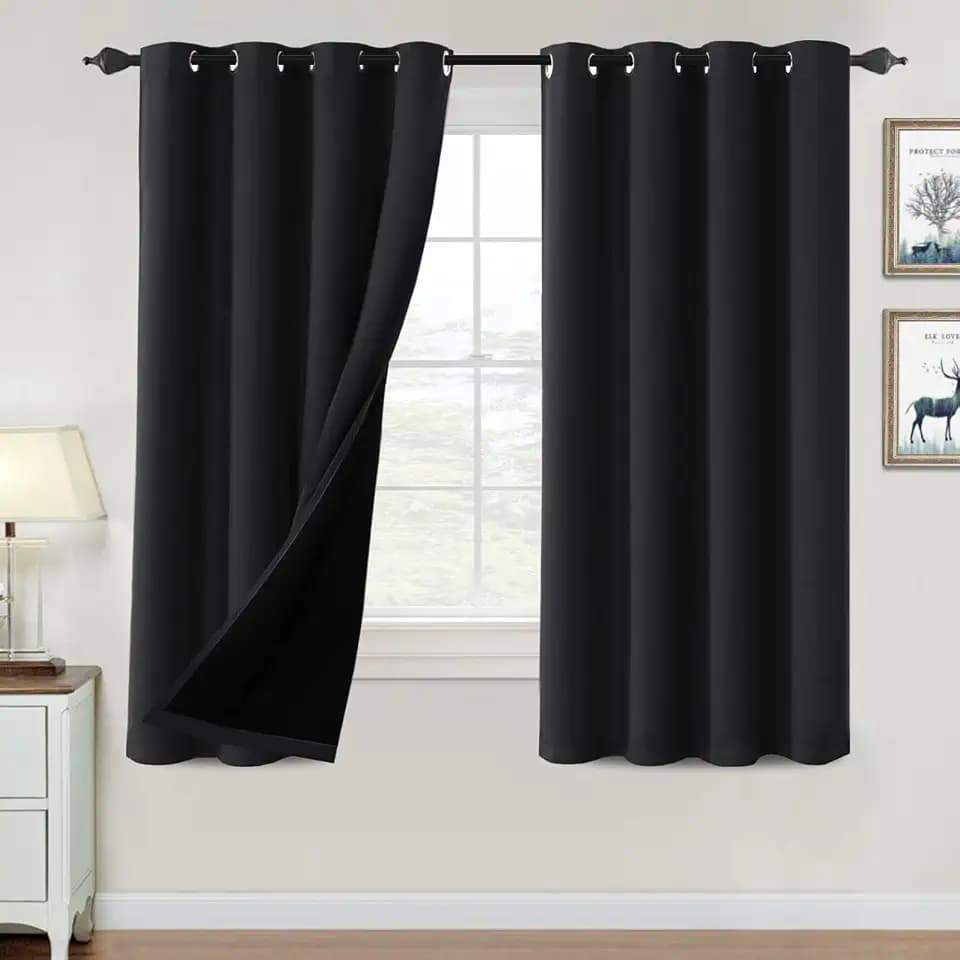 H.VERSAILTEX 100% Blackout Curtains for Bedroom Thermal Insulated Blackout Curtains 63 inch Length Heat and Full Light Blocking Curtains for Living Room with Black Liner 2 Panels Set, Jet Black