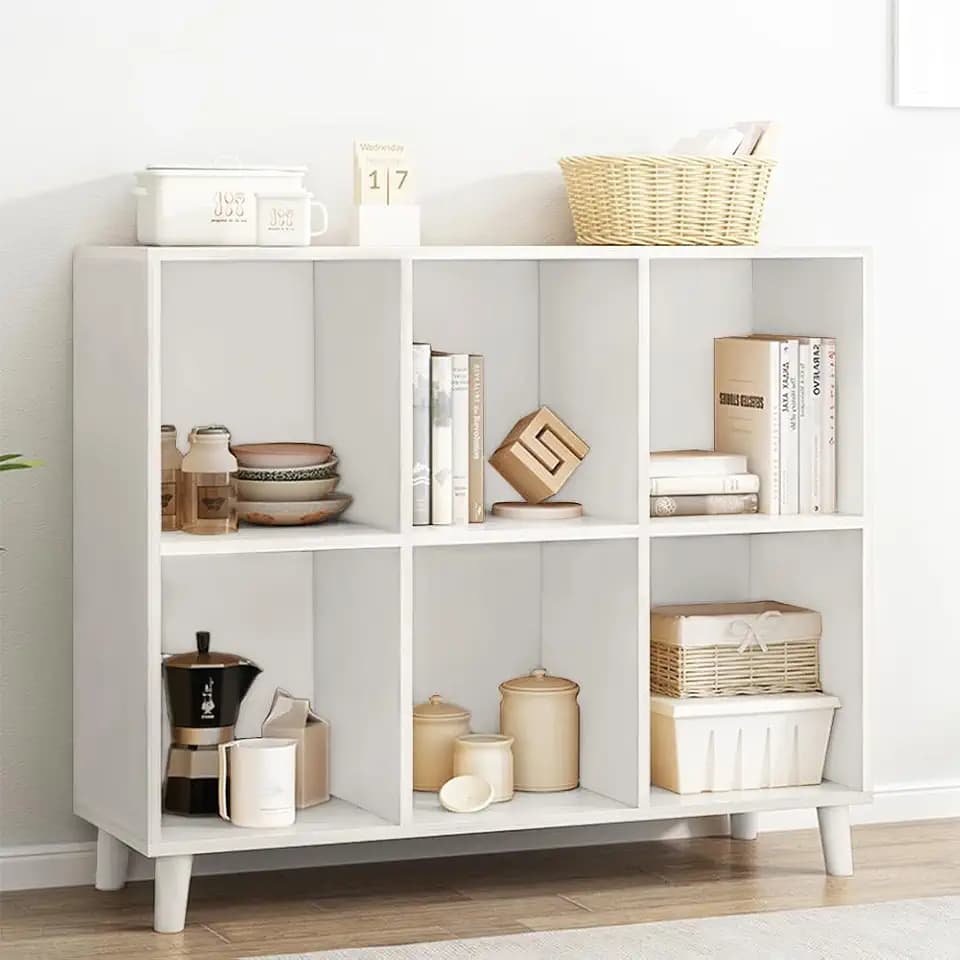 IOTXY Open Cubes Low Bookcase - 2-Tier 6-Cube Short Bookshelf in White