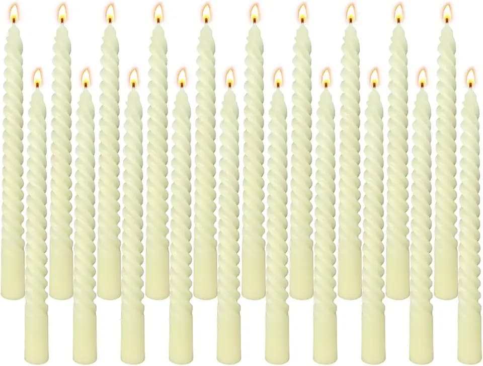 20 Pack 10 Inch Ivory Spiral Taper Candles for Home Decor and Religious Ceremonies, Unscented Dripless Twisted Candlesticks for Weddings Dinner Holiday Decoration Formal Events