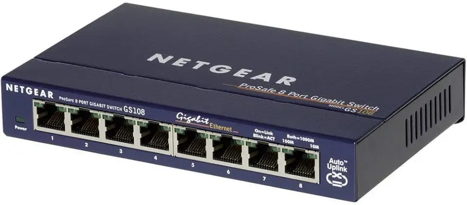 NETGEAR GS108GE LAN Switch 8 Port Netzwerk Switch (Plug-and-Play Gigabit Switch LAN Splitter, LAN Verteiler, Ethernet Hub, lüfterloses Metallgehäuse, ProSAFE Lifetime-Garantie), Blau