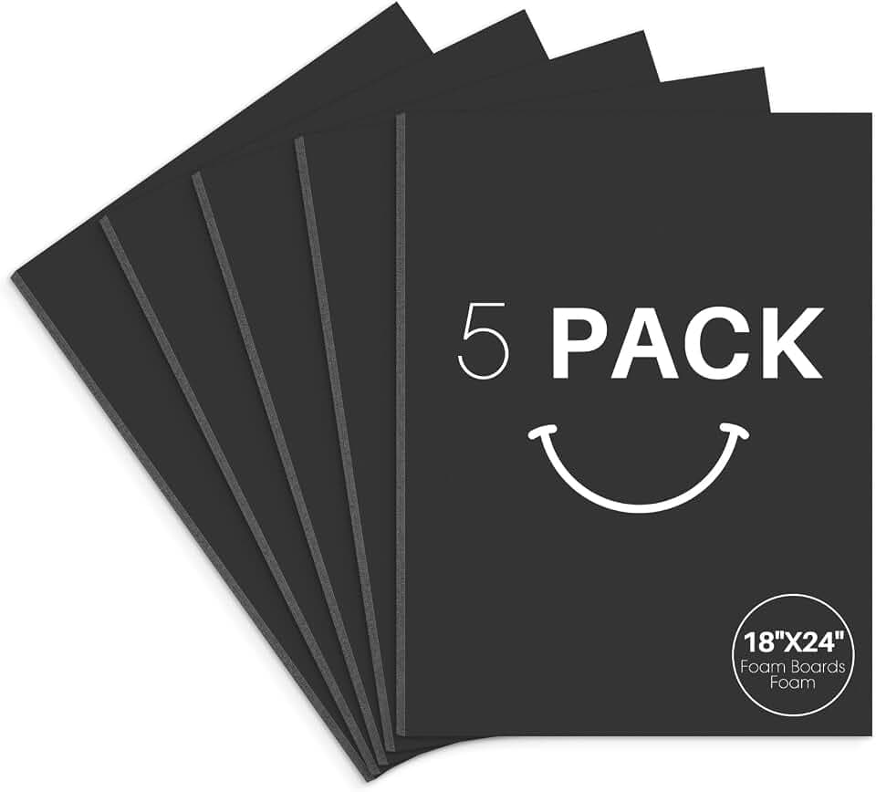 Golden State Art 18x24 Black Foam Boards 3/16" Thickness 5 Pack