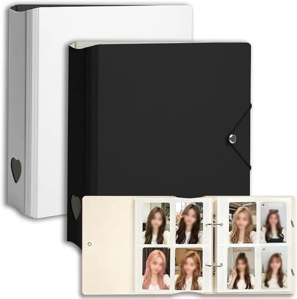 Kpop Photocard Binder 2 Pack - Holds 400 Cards, 100 Pockets per Binder (Each Pockets Holds 2 Cards), 2.5"x3.5" Small Card Album Collection Book, Top-Loading Sleeves for Trading Cards, Black & White