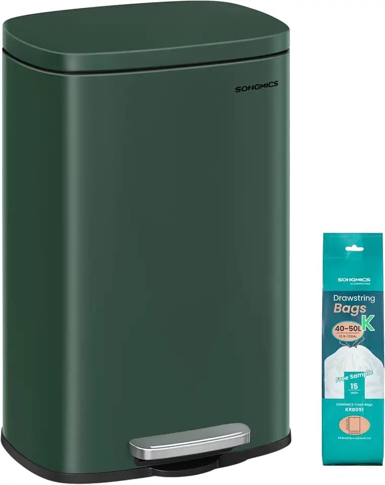 SONGMICS 13 Gallon (50 L) Trash Can, Stainless Steel, Step-On Pedal