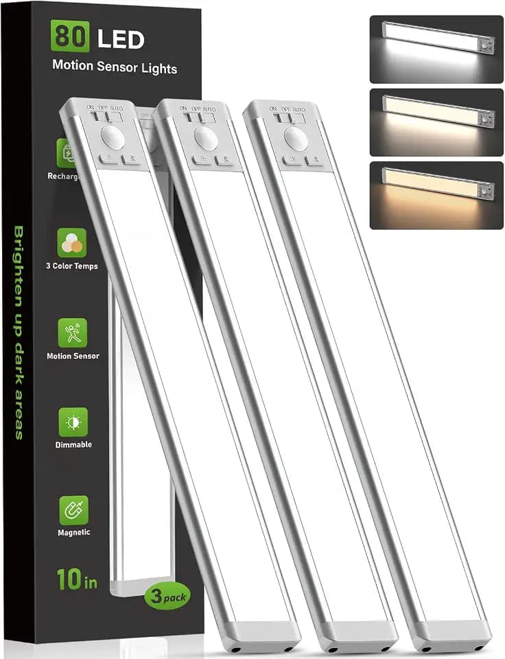 MCGOR 10inch Under Cabinet Lighting, Wireless Motion Sensor Light, 3 Pack