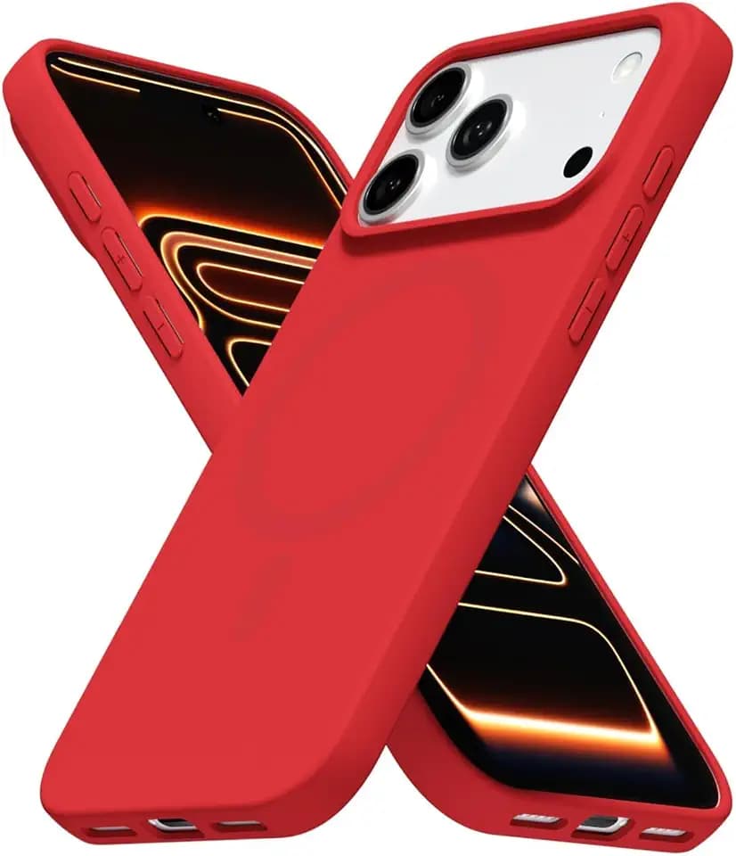 LoeoeL for iPhone 17 Pro Max/ 18 Pro Max Case Silicone Mag Safe, Compatible with Magsafe Ultra Slim Thin Magnetic Phone Case for Women Girl, Soft Rubber Gel Matte TPU Solid Color Minimalist Cover, Red