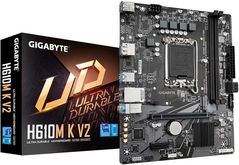 GIGABYTE H610M K V2 Mainboard – Intel Core 14. Generation CPUs, bis zu 5600 MHz DDR5, 1xPCIe 3.0 M.2, 1GbE LAN, USB 3.2 Gen 1