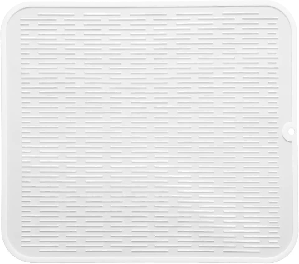 MicoYang Silicone Dish Drying Mat for Multiple Usage,Easy clean,Eco-friendly,Heat-resistant Silicone Mat for Kitchen Counter or Sink,Refrigerator or Drawer Liner White XL 18 inches x 16 inches