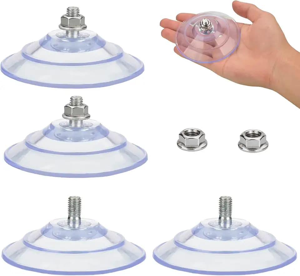 AccEncyc Upgraded Large Suction Cup with Screws 3.4"/85mm Plastic Suction Pads 4 Pack Clear PVC Sucker Pads with M8 Screw Nut Extra Strong Adhesive Glass Suction Holder