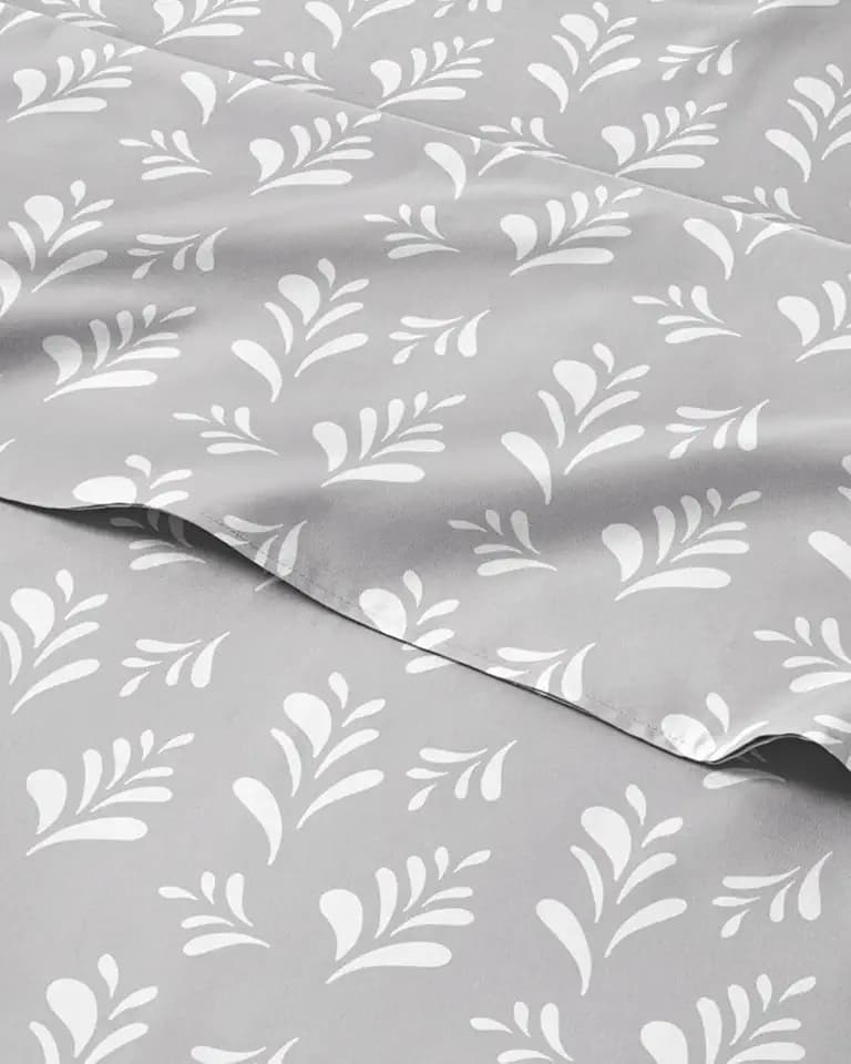 Twin XL 3 Piece Floral Sheet Set - Soft, Breathable & Cooling - Gray Sprig