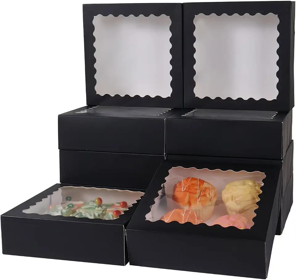 36 pcs 9x9x2.5 Inches Bakery Boxes with Window, Cake Pastry Cookie Mini Pie Box for Pastry,Dessert,Strawberries,Chocolates box (Black)