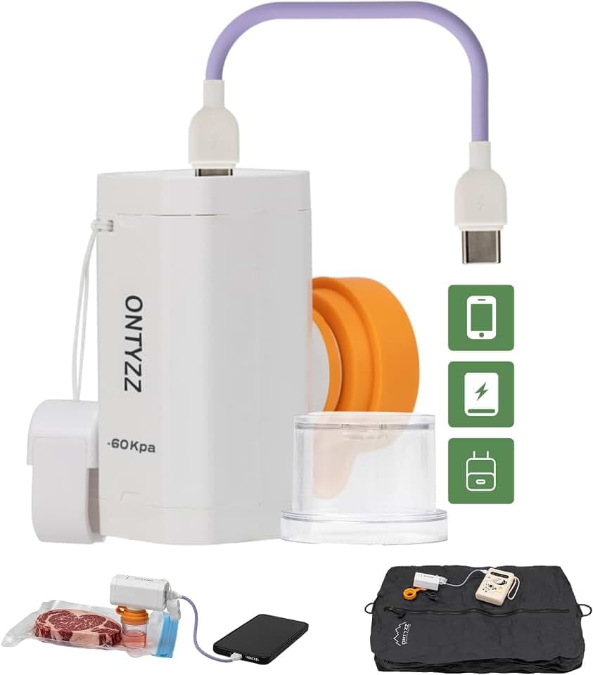 ONTYZZ Mini Portable Vacuum Pump & Water Cup Set, Type-C Air Suction Pump with Auto Power Off, 60Kpa Vacuum Pump for Home Vacuum Storage/Travel