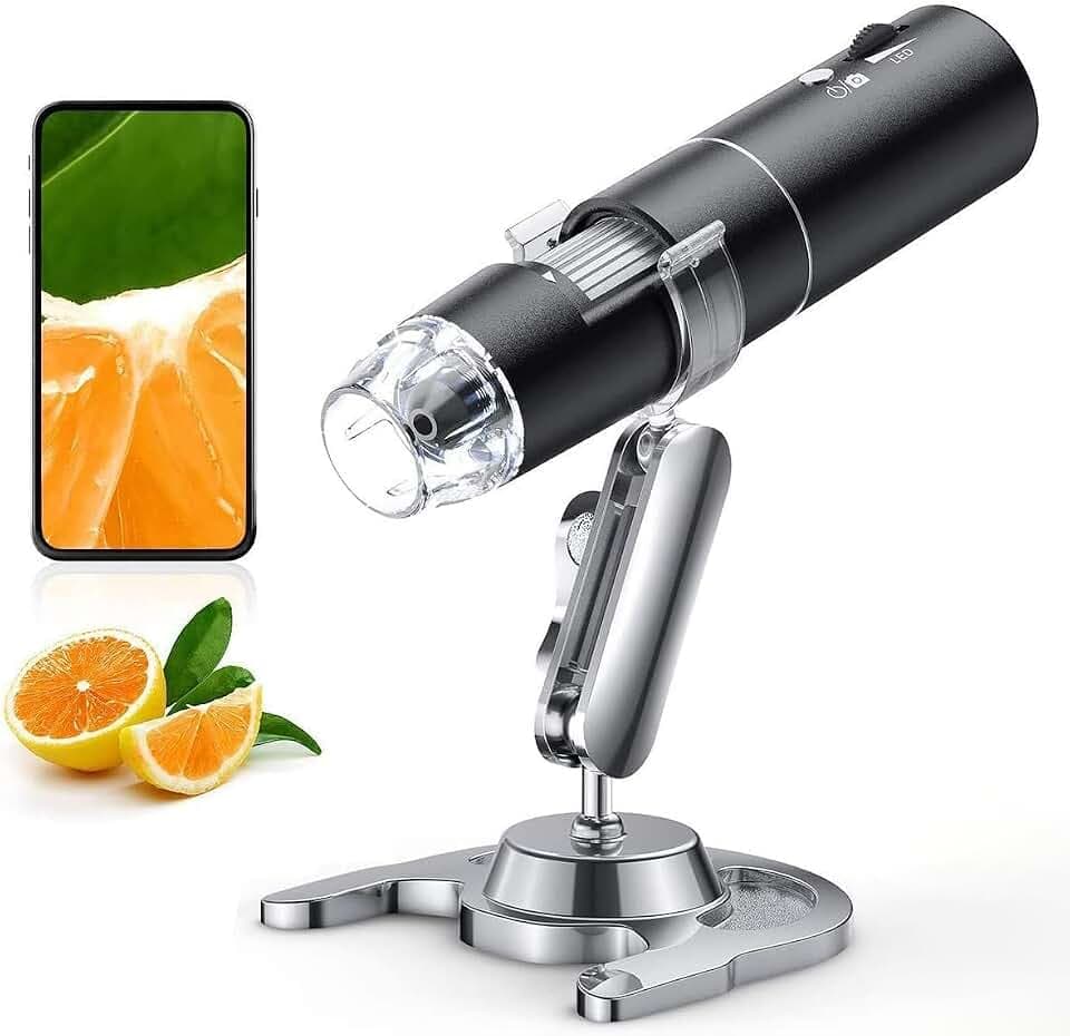 Skybasic Digitales Mikroskop 50X bis 1000X WiFi - Handgehaltenes Vergrößerung Lupe 2.0 MP 8 LED - Kompatibel mit Handy, iPhone, iPad, Windows, MAC