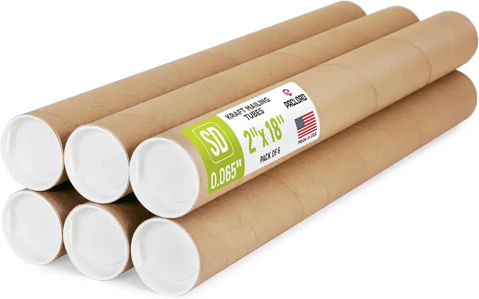 2" x 18" Made in USA Reinforced Kraft Paper Mailing Tube, 6 Tubes, 12 Caps