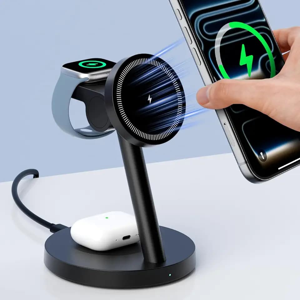 KPON Magsafe Ladestation Ladegerät 3-IN-1 für iPhone Apple Watch AirPods