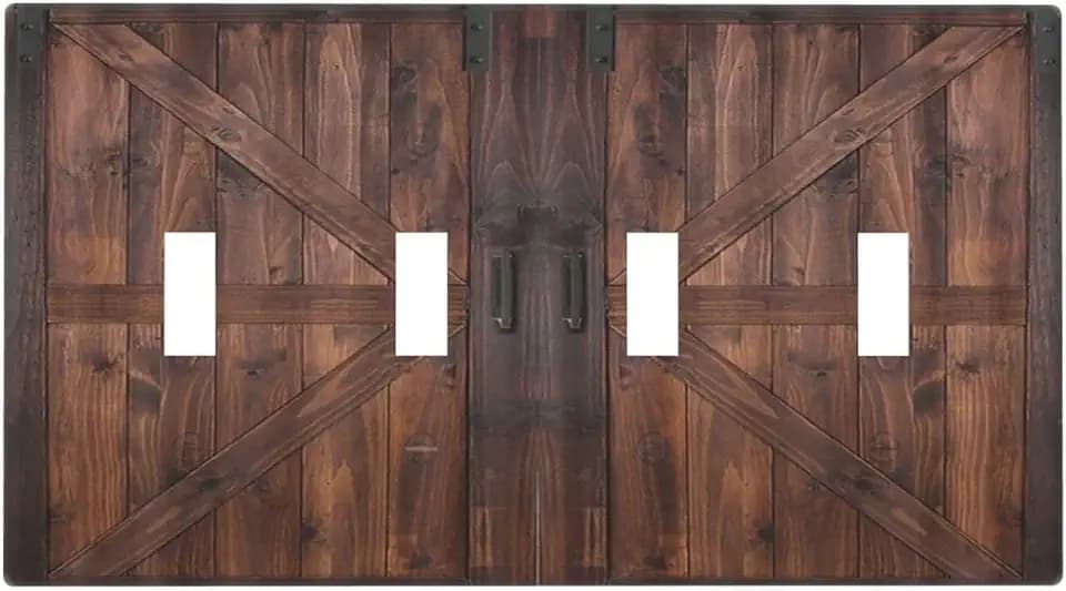 Light Switch Cover Rustic Brown Barn Door Retro Wood Plank 4 Gang Switch Plate Quad Toggle Wall Plates Country Decorative Switchplate Electrical Outlet Cover Plates for Bathroom Home Decor