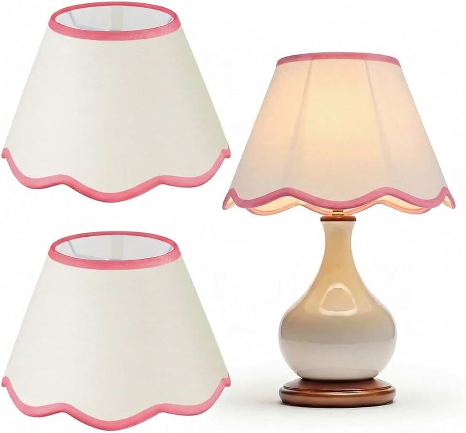 VIHOSE Set of 2 Chandelier Scalloped Lampshade, Pink Edge