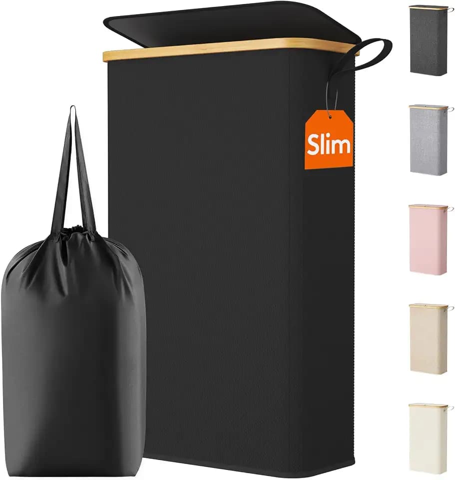 Lifewit 65L Slim Laundry Hamper with Lid and Removable Bag, Black