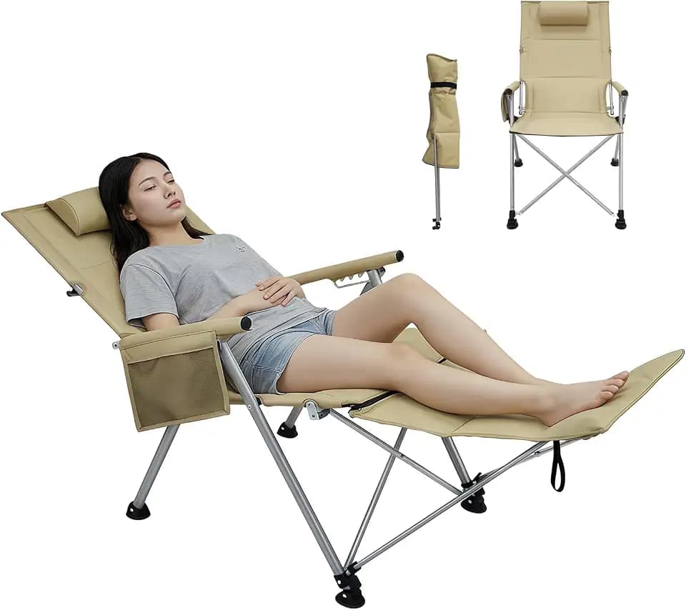BDL Folding Reclining Camp Chair with Foot Rest for Camp, Picnic, Fishing