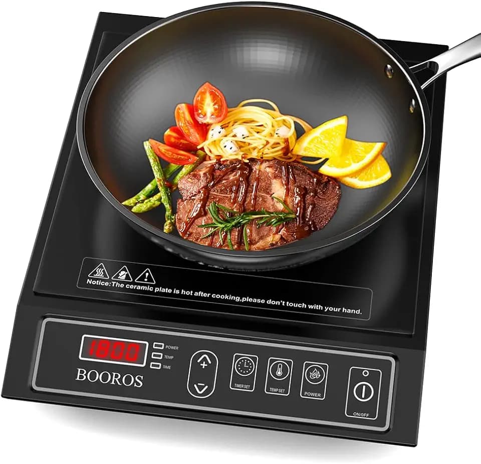 BOOROS Portable Induction Cooktop, 9.6" Heating Coil with 8" Core, 1800W