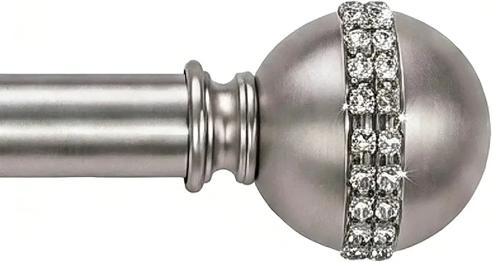 Curtain Rods for Windows 18 to 144 Inch,Adjustable Heavy Duty Metal 1 Inch Decorative Blackout Drapery Rods with Round Ball Crystal Bead Finials