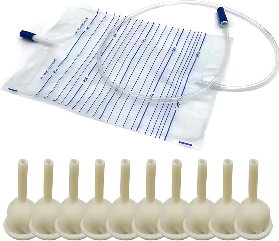 Urinalkondom-Set – 10 Stück Kondom Katheter Externer (25 MM) + Urinbeutel 2000ml, für Eine Sorgenfreie Versorgung Bei Harninkontinenz Tag und Nacht, Geeignet für Männer