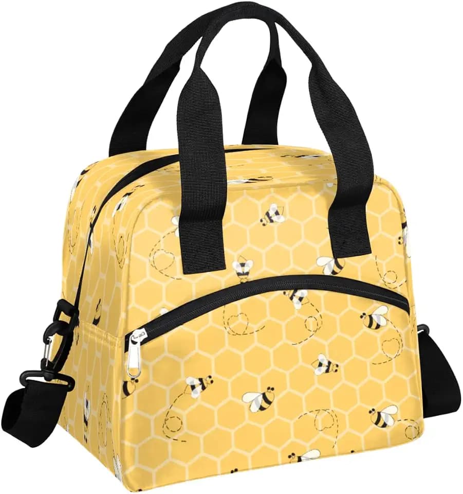 Bee Lunch Tote Bag, Bee Lunch Bag Insulated Cooler Bag, Leakproof Cute Animal lunchbox, Water-Resistant Thermal Lunch Bag Box Soft Liner, Lunch Bags for Picnic, Beach, Hiking, Work