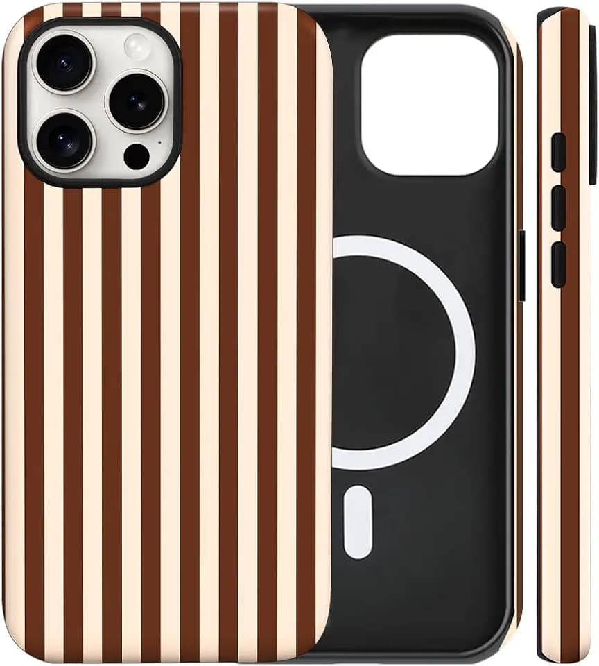 Magnetic for iPhone 16 Pro Max Case Cute Stripes Phone Case, Brown