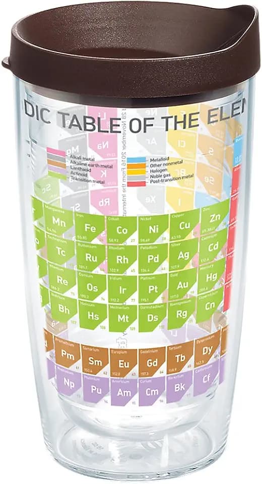 Tervis The Periodic Table of Elements Tumbler with Wrap and Brown Lid 16oz, Clear