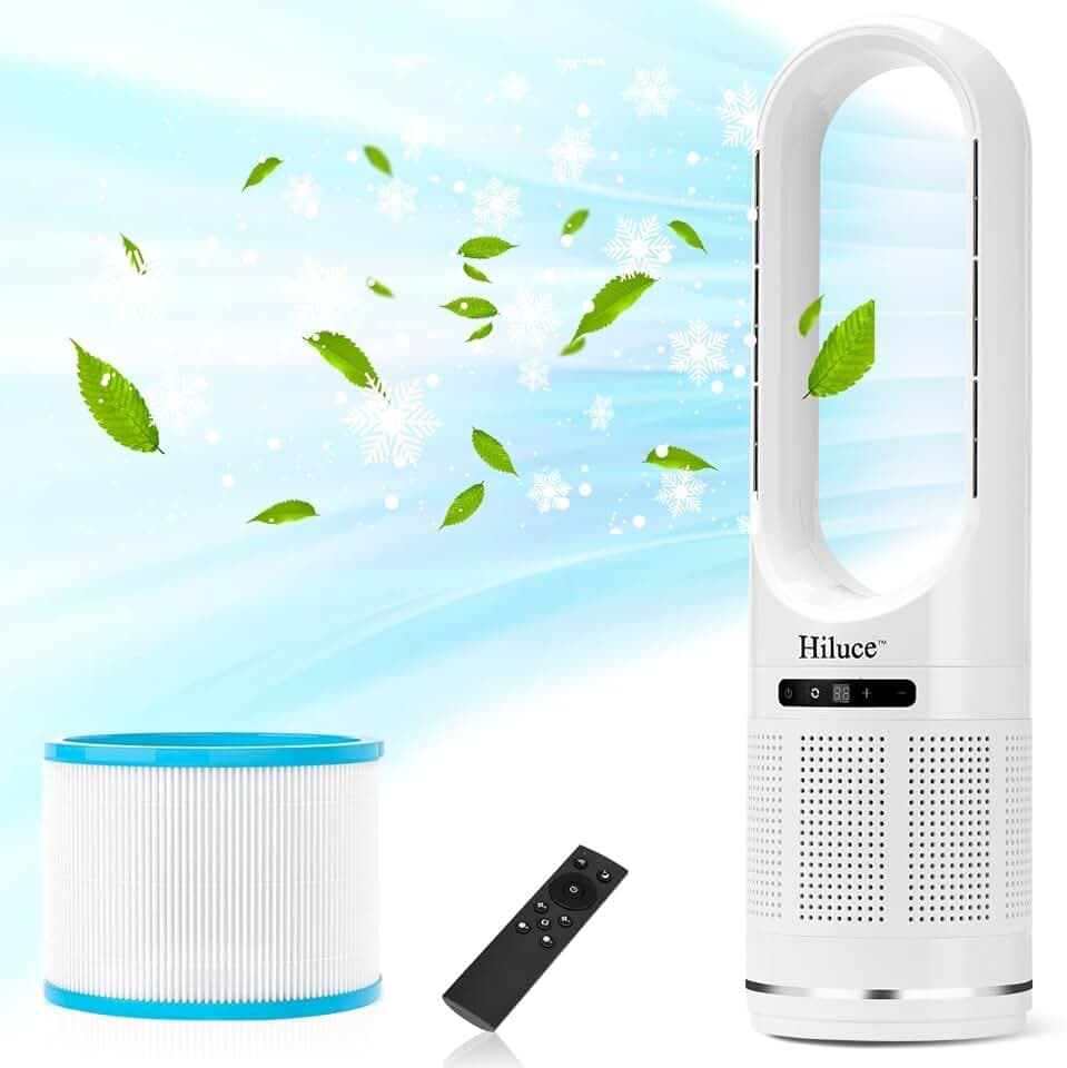 Hiluce Bladeless Fan with Air Purifier,20dB Quiet Tower Fan with Remote