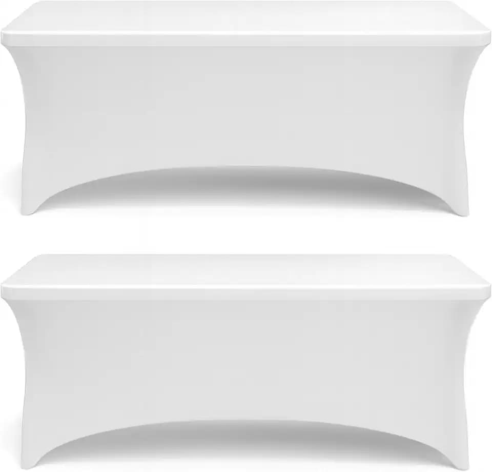 Stretch Spandex Table Covers 6FT, Pack of 2 Fitted Tablecloths for Rectangle Tables, Stretchy Wrinkle Resistant Folding Table Cover, White