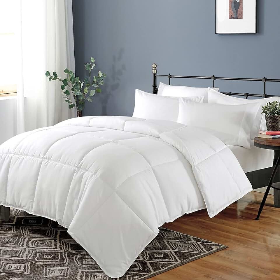 Dafinner 100% Cotton Cover Comforter Queen Size, Ultra-Soft Down Alternative Duvet Insert with Lyocell & Climaloft™ Blend Fill, Breathable Microfiber Comforter for All-Season (90x90”, White)