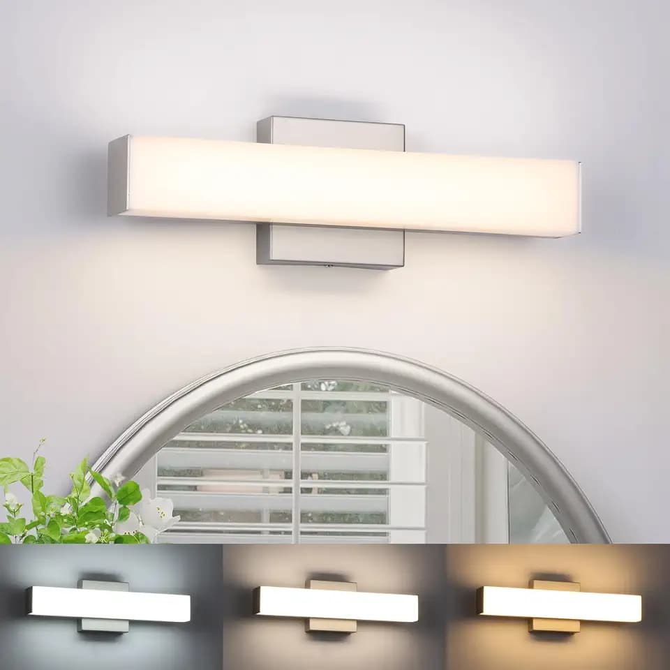 Brushed Nickel LED Vanity Lights for Bathroom 15.7inch Modern Bath Light Fixture Over Mirror 3 Color Temperature Adjustable 18W Anti-Fog Lighting for Bathroom, Dressing Table, Dressing Room